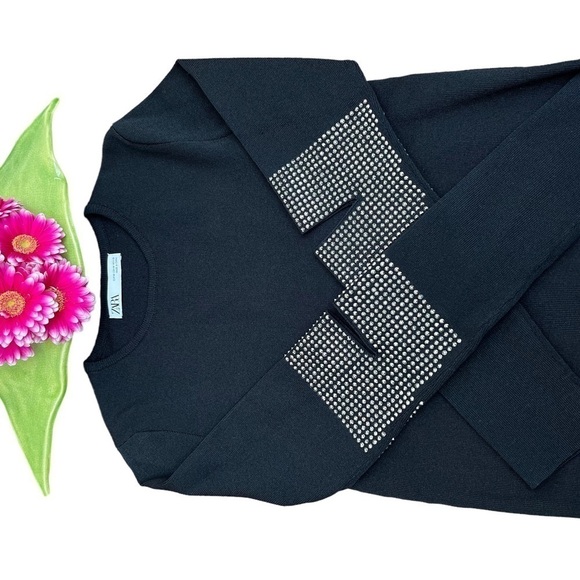 Zara Embellished Split Elbow Sweater EUC - Picture 4 of 10